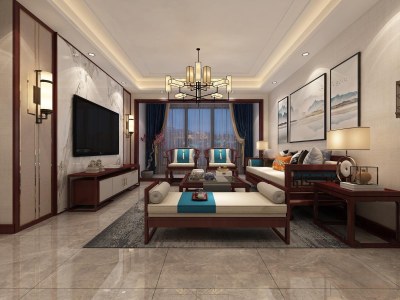 中式红木家具客餐厅3D模型下载